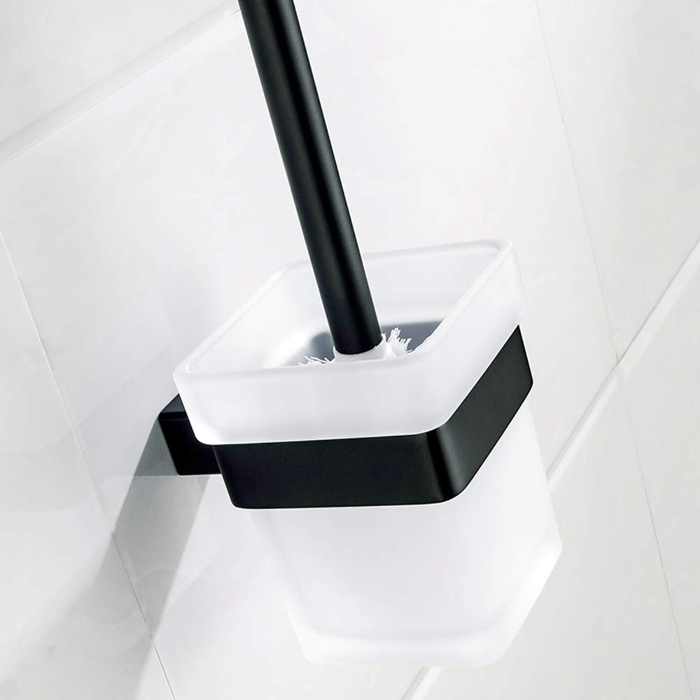 CASEWIND Toilet Brush Matt Black, Toilet Brush and Holder Set Wall Mounted, Hanging Stainless Steel and Glass for Bathroom — image 1