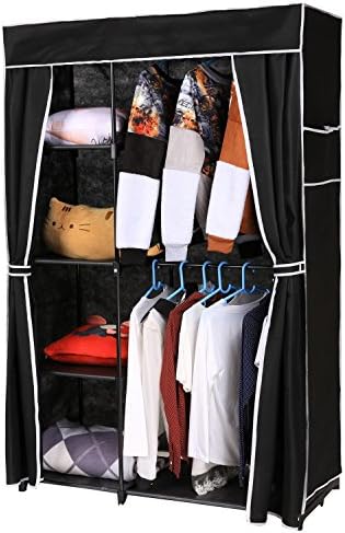 Non Woven Folding Wardrobe Shelves Hanging Bar Shoes Clothes Organizer Closet