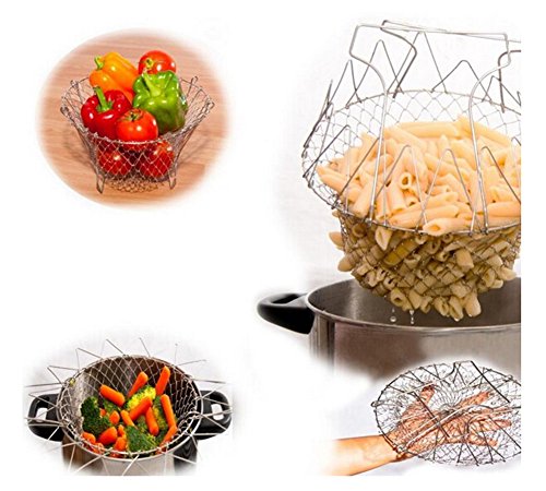 Click Here to See More Images 1Pc Foldable Steam Rinse Strain Fry Basket Magic Basket Mesh Basket Strainer Net Kitchen Cooking Tool
