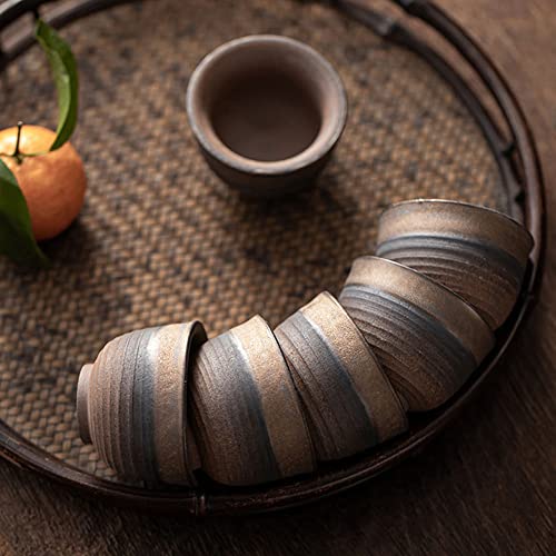 (Set of 6)Handmade Small Clay Pottery Teacup Set Japanese Asian Tradition Aesthetic Ceramic Porcelain Tea Cup Chado Zen