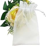 SumDirect 100Pcs 5.5x7.4 Inches Sheer Drawstring Organza Jewelry Pouches Wedding Party Christmas Favor Gift Bags (White)