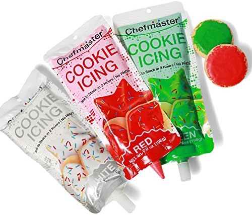 Cinco de Mayo, Christmas Cookie Icing Decoration, Frosting Packets for Any Holiday, Green Red White (7 oz), Set of 3