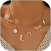 ItsStarred Western Cowgirl Layered Necklace for Women Vintage Silver Plated Bull Head Lightning Flower Turquoise Pendant Chain Necklace Country Concert Cowgirl Accessories