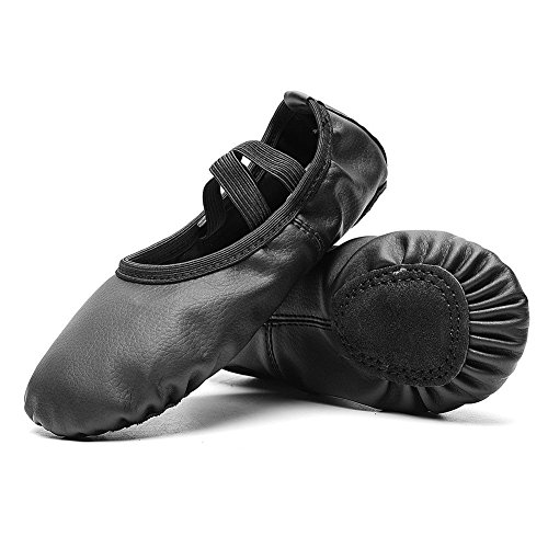 Leather Ballet Dance Split-Sole Slipper Shoes for Toddler Girl Kid Women (Toddler 9 M/EU 25, Black) - Thumbnail 6