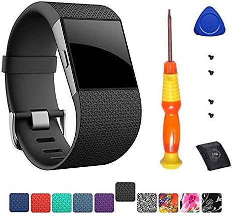 hellosy Fitbit Surge Band,Newest Top Quality TPU Bracelet Strap Large Replacement Band for Fitbit Surge Wireless Activity Wristband with Tools (Black, Large)