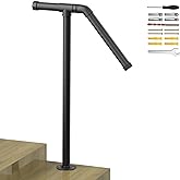 Single Post Handrail Stair Railings for Outdoor Steps Fit 1-2 Steps | Outdoor Wrought Iron Handrails with Base Transitional Porch Railing for Concrete Steps or Wooden Stairs, Black