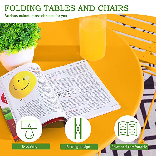 JY QAQA Metal Patio Bistro Bar Set Chairs,3 Piece Outdoor Folding