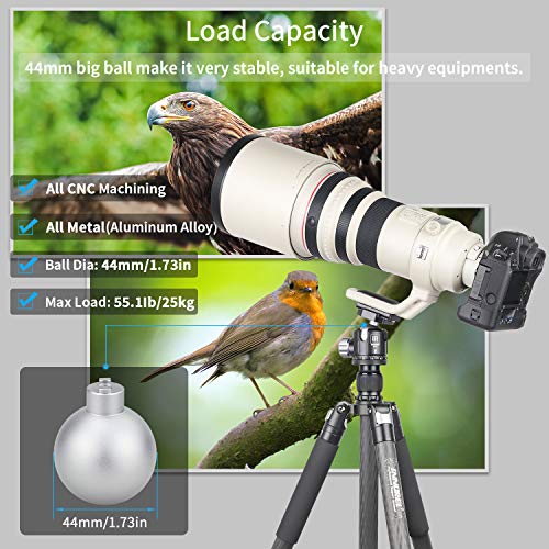Low Profile Ball Head Metal Tripod Ball Head 44MM Ball Diameter INNOREL N44 Panoramic CNC Ball Heads Camera Mount with Two 1/4" Quick Release Plates for Tripod, DSLR, Camcorder, Max Load 55lbs/25kg