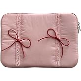 Cute Puffy Laptop Sleeve11-15.6 Inch Cute Quilted Laptop Protective Case Padded Bow Computer Sleeve for MacBook (Pink, 14inch)