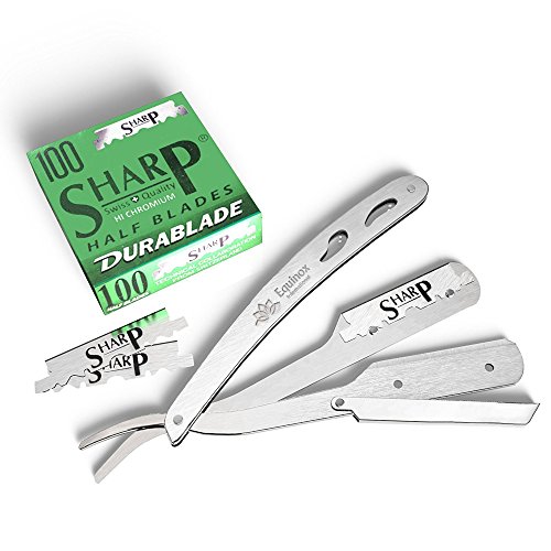Equinox Professional Barber Straight Edge Razor Safety with 100 Sharp Blades - Close Shaving Men's Manual Shaver - Precise Cutting - Barber's Favorite