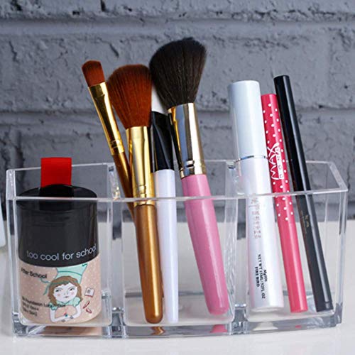 CACASO Clear Makeup Brush Organizer, Premium Acrylic Makeup Brush Holder Organizer 3 Compartments, Makeup Brush Display Holder Cosmetic Storage (Style2)