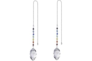 H&D HYALINE & DORA Crystal Ceiling Fan Pull Chains Chakra Hanging Pendants Prism Suncatcher, Pack of 2 (50mm Horse Eye)