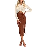 oten Women Casual Long Sleeve Cutout Twist Front Side Slit Ribbed Knit Party Bodycon Midi Dresses