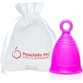 Peachlife Ring Menstrual Cup with Loop Pull Tab Handle - Silicone Reusable for 10 Years - Medium Size, Medium Firm Peachcup