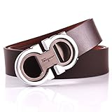 Royalours Mens Smooth Leather Belt 33mm Wide (34-36, Coffee Silver)