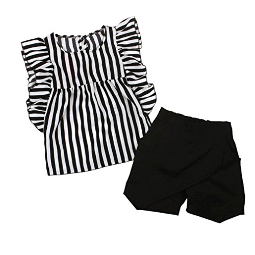 Clearance Toddler Kids Baby Girls Outfit Summer Clothes Striped SleevelessT-Shirt Tops+Shorts Pants Set (Black, 4/5T)