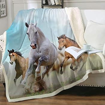 Sleepwish Galloping Horse Super Soft Fleece Sherpa Comfort Caring Gift Throw Blanket Wild Horses Running in Dust Print Plush Blanket Western Cowboy Cowgirl Bed Throws Throw(50