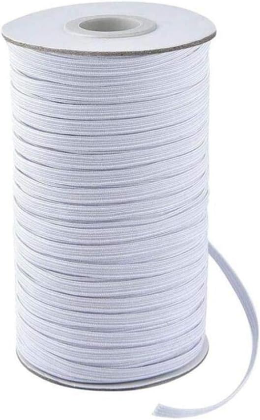 WISDOME Polyamide Braided Elastic Cord, Heavy Stretch Strap Cord Spool, Flat Elastic Rope, for Sewing Crafts DIY, Bedspread, Cuff(White 1/8''(218 yd))