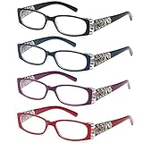 ALTEC VISION Pack of 4 Stylish Pattern Frame Readers Spring Hinge Reading Glasses for Women - Choose Your Magnification