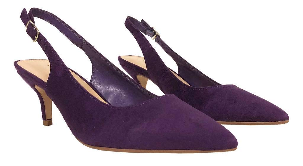 City Classified Pancakes! Women's Pointed Toe Kitty Heel Slip-On Slingback Sandals, Dark Purple Faux Suede 7.5 M US - Image 4
