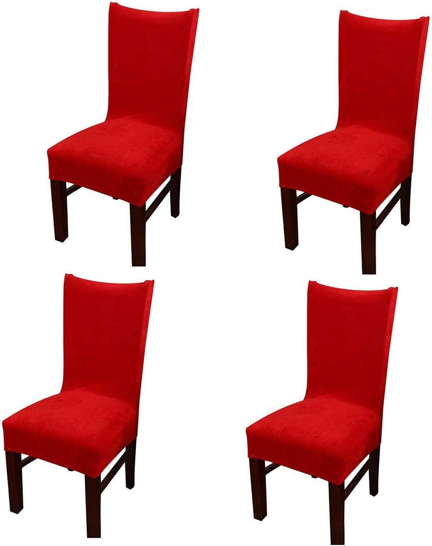 Pinji 4Pcs Stretch Chair Cover Thicken Removable Dining Room Protector Seat Slipcover Red