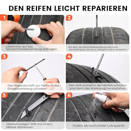 ETENWOLF Tyre Repair Kit, Tyre Repair Kit with Rubber Plug, Upgraded T-Handle, Portable Tyre Repair Kit for Car, SUV, Motorcycle, Electric Vehicle, Bicycles and More (16)