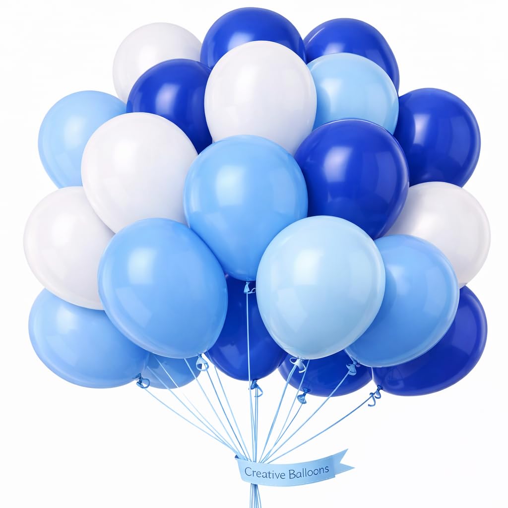 5" Latex Vibrant White, Blue, Light Blue Colour Combination Plain Balloons For Party Decorations Valentines Day Pack of 30