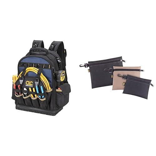 CLC Work Gear PB1133 38 Pocket Molded Base Tool Backpack 1100  Multi-Purpose Clip-on Zippered Poly Bags, Pack in Oman Whizz
