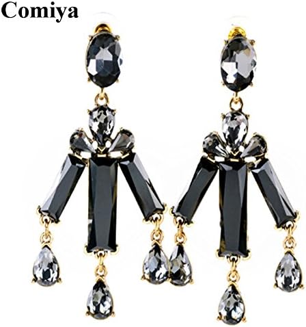 Comiya Gold fashion glass earrings for women water drop oval black crystal semi-precious stone golden bijoux jewelry accessories