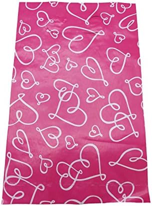 Lin NaDa Small 100 Pcs.Jewelry Plastic Bag Flat Bag 5"Wx8"H With Die Cut Handle (5x8 - F06- Deep Pink Heart)