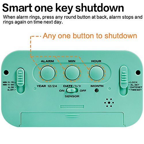 TXL Large LCD Digital Alarm Clock 4.7" Kids Bedside Clock Battery Operated with Snooze&Light Touchpad Function/2 Alarms/Temperature Electronic Desk&Shelf Clock for Childrens/Seniors/Teens Dorm-Green - Thumbnail 3