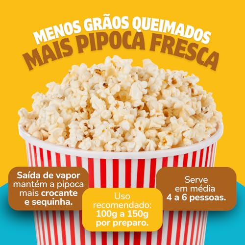 Pipoqueira Antiaderente 3,6 Litros Panela De Pipoca 20cm Alumínio Com Tampa de Vidro e Saída de Vapor para Fogão a Gás e Elétrico Modelo Grande