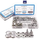 Seloky 150 Pcs Snaps Fastener Screw Snaps, Heavy Duty Metal Snaps Button for Boat Canvas with 2 Pcs Setting Tool, 50 Sets(Marine Grade, 3/8" Socket, 5/8" Screw)