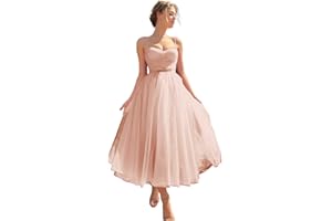 Sevintage Spaghetti Straps Tulle Prom Dress Tea Length Formal Party Evening Dress with Pockets