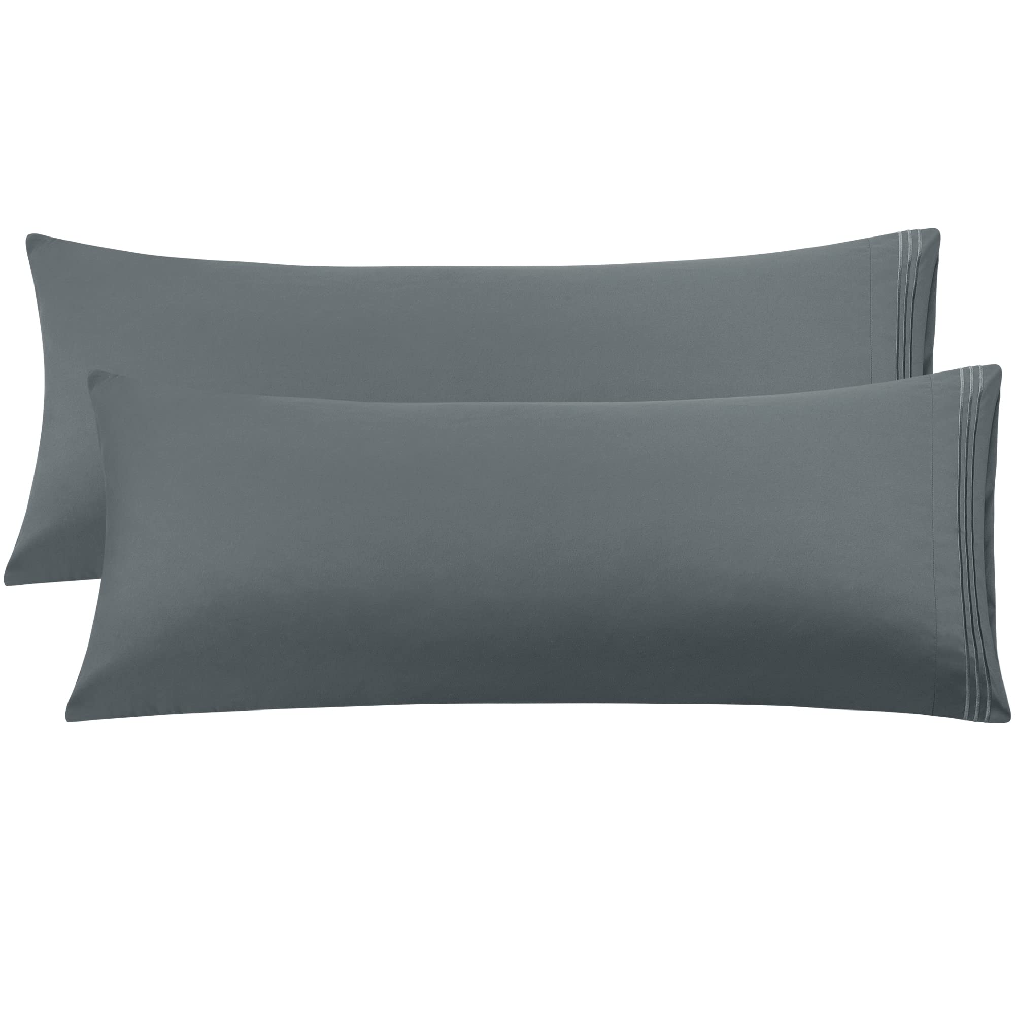 PiccoCasa Soft Brushed Microfiber Body Pillowcases 2 Pack, Breathable Embroidery Bolster Pillow Cases, Body Pillow Cover Cases with Zipper Closure Dark Grey 20"x48"(4ft)