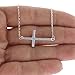 Solid Sterling Silver Rhodium Plated Cubic Zirconia Large Sideways Cross Pendant Necklace, 15
