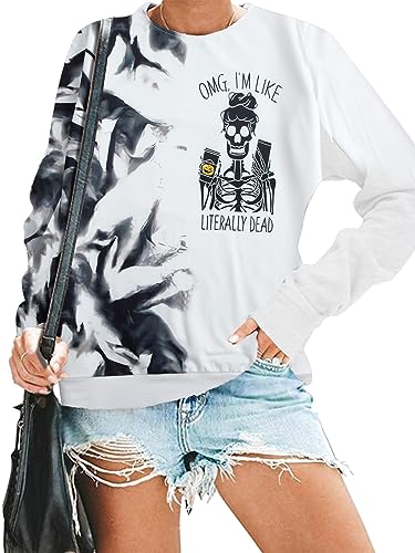 MOUSYA HALLOWEEN SKELETON SWEATSHIRT WOMEN SKULL SHIRT FUNNY...