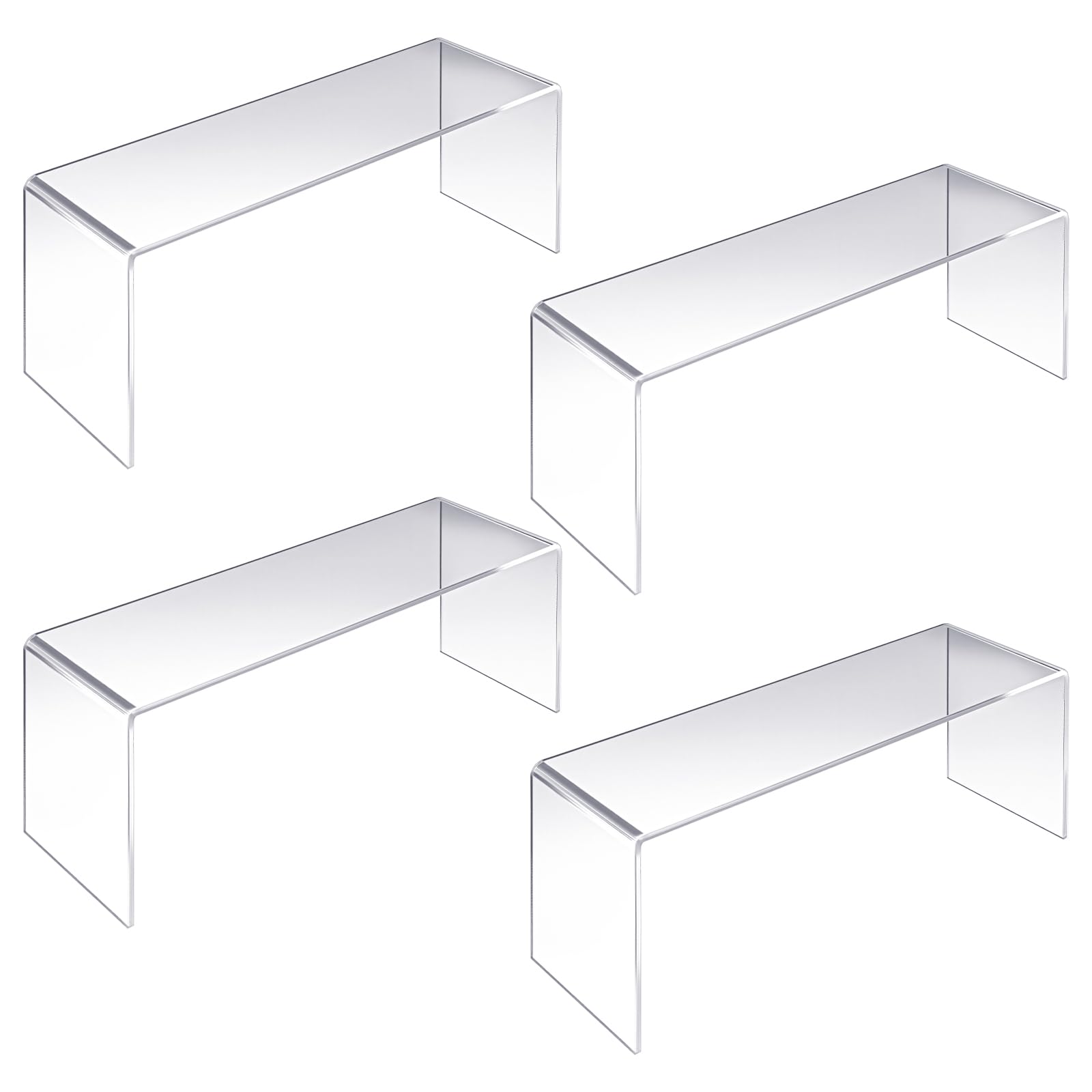 Photo 1 of 4 Pack Large Acrylic Risers – Clear Display Shelf Organizer for Kitchen, Countertop, Spices, Perfume, Cupcakes (12.4” x 4” x 4.6”) – Non-Slip & Durable
