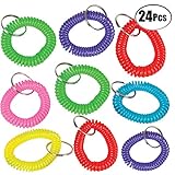 Wrist Coil Key Chain - (Pack of 24) Assorted Colorful Cute Stretchable Lanyard Keychain Rings, Plastic Wrist Key Holder Tag by Bedwina