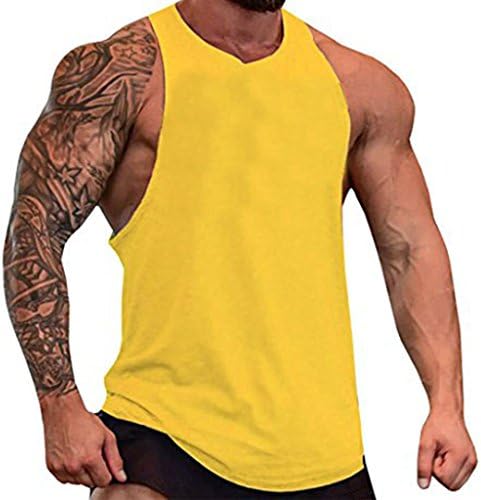 SquareAesthetic Mens Gym Bodybuilding Stringer Cotton Muscle Y-Back Blank Tank Top Vest-YL-XL
