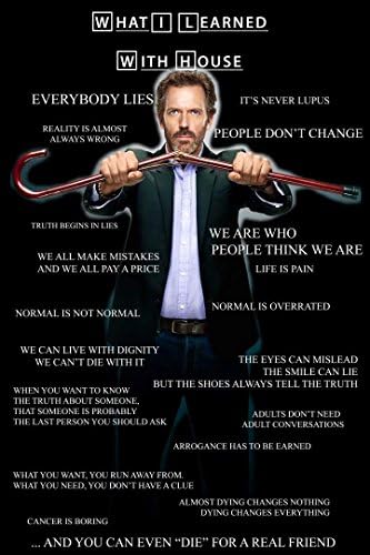 House MD (B) TV Series Poster For Office, Schools | Walls, Doors, Study Rooms, Bedrooms, Halls | Inspirational Motivational Quotes Signs-Sayings | Actors Footballer Movies Singers Legends, Superstars And Sports Players | Funny Art Matte Finish | High-Quality Imported Premium ART Material With Digital HD Printing | Super Stylish Collection That Suits Your Surrounding - 12x19 Inches
