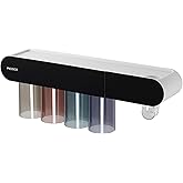 MCOCO Toothbrush Holders for Bathrooms Wall Mounted Magnetic Toothbrush Holder with Large Capacity Tray and Drawer Tooth Brush Holder 4-Cup Black