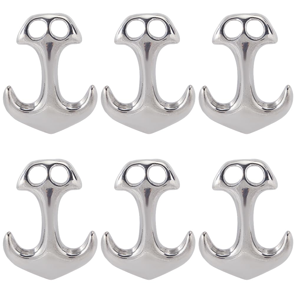 SUNNYCLUE 1 Box 6Pcs Stainless Steel Bracelet Clasp Anchor Hook Clasp Silver Two Hole Leather Cord End Hook Clip Connector Clasps Findings for jewellery Making Supplies DIY Necklace Bracelets Crafts