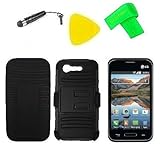 Belt Clip Holster w Heavy Duty Hybrid Phone Cover Case Cell Phone Accessory + Extreme Band + Stylus Pen + LCD Screen Protector + Yellow Pry Tool For Straight Talk Tracfone LG Optimus Fuel L34C / Verizon LG Optimus Zone 2 VS415 Vs415pp (Belt Clip Hols