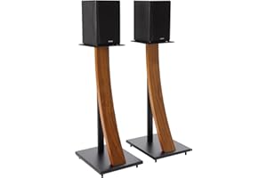 EXIMUS One Pair Fixed Height Universal Speaker Floor Stands with Real Wood - Walnut - 290 Series