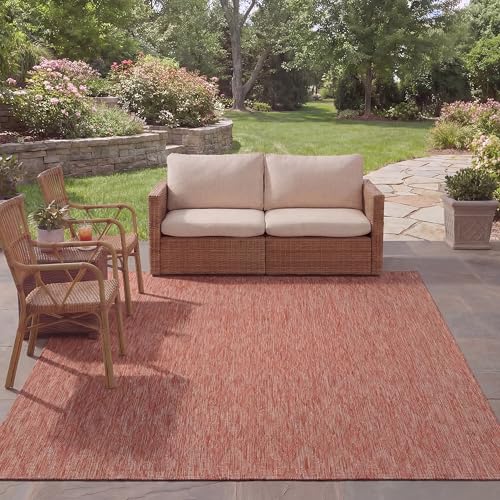 SAFAVIEH Washable Rug Outdoor Courtyard Collection - 6'7" x 9'6", Red, Non-Shed…