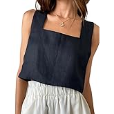 IDEALSANXUN Womens Linen Crop Tank Tops Cute Summer Sleeveless Cropped Cotton Linen Tops
