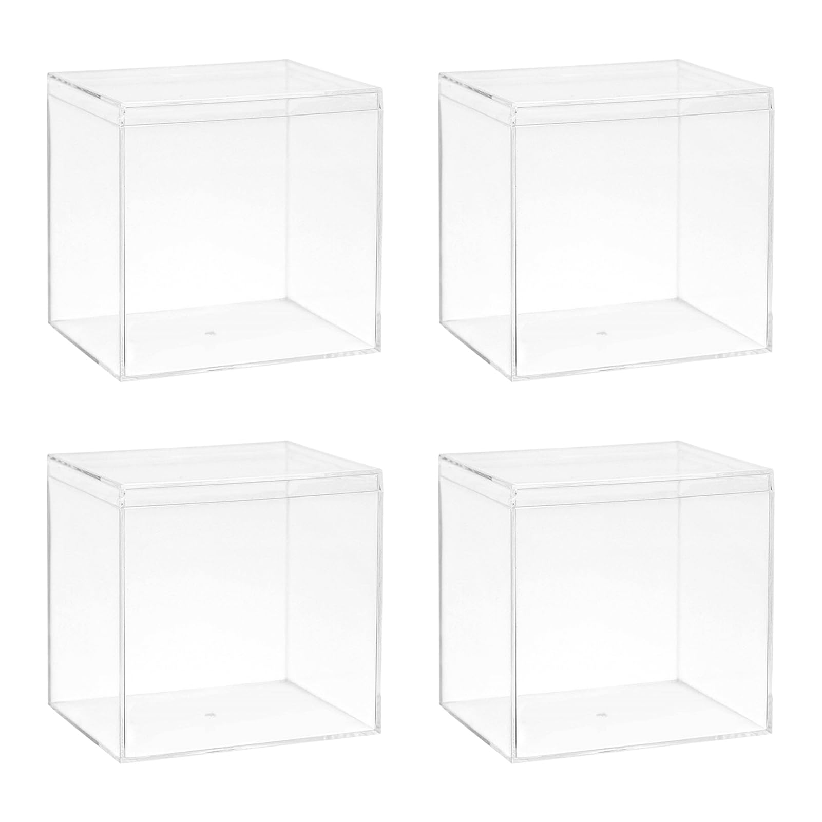 Keboyoe 4 Pcs Clear Acrylic Display Boxes 8.5 x 8.5 x 8.5 cm Minimalist Square Storage Boxes for Toys Gifts Candy Pill Tiny Jewelry