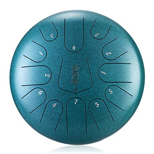 Niome 12 Inch Steel Tongue Drum 13 Notes w/Travel Bag and Mallets,Tank Drum Chakra Drum,Percussion Hand Drum Instrument (13 Notes, Malachite Green)