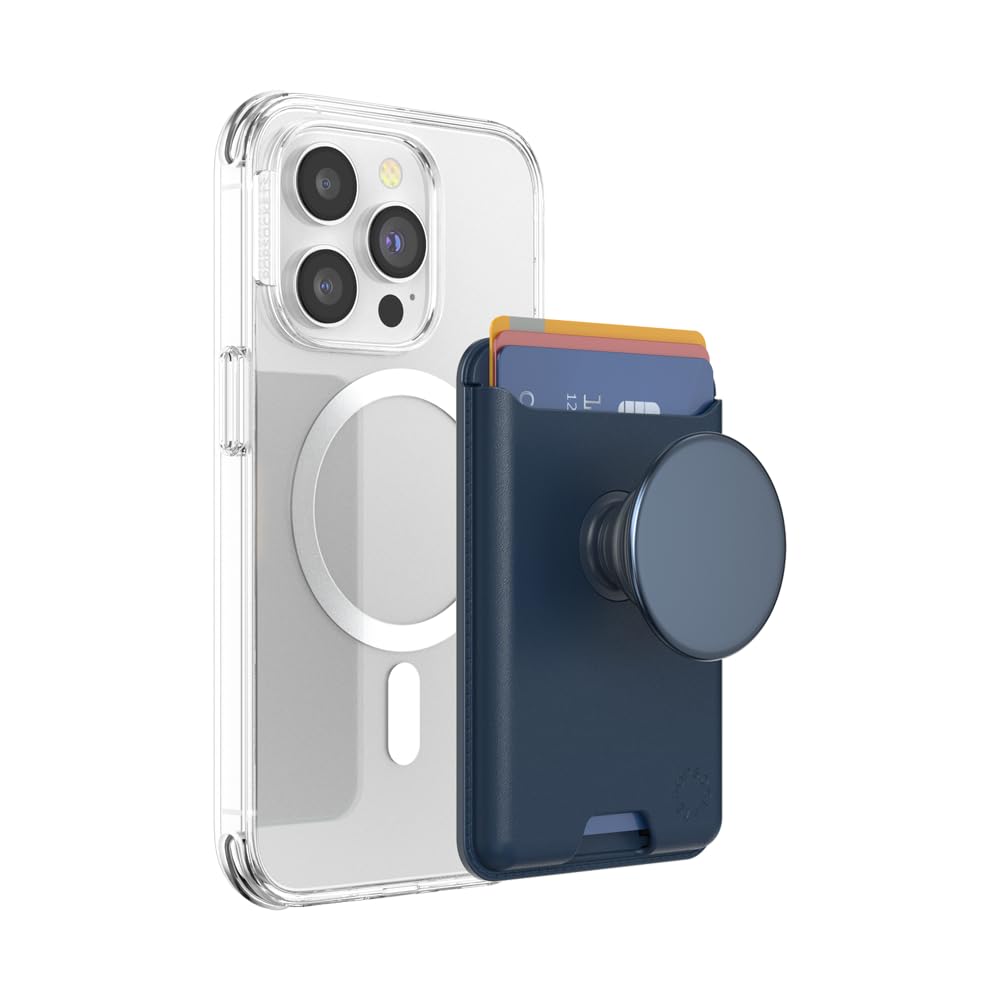 PopSockets Softgoods Phone Wallet with Expanding Grip and Adapter Ring for MagSafe, Phone Card Holder, Wireless Charging Compatible, Wallet Compatible with MagSafe® - Navy — image 1